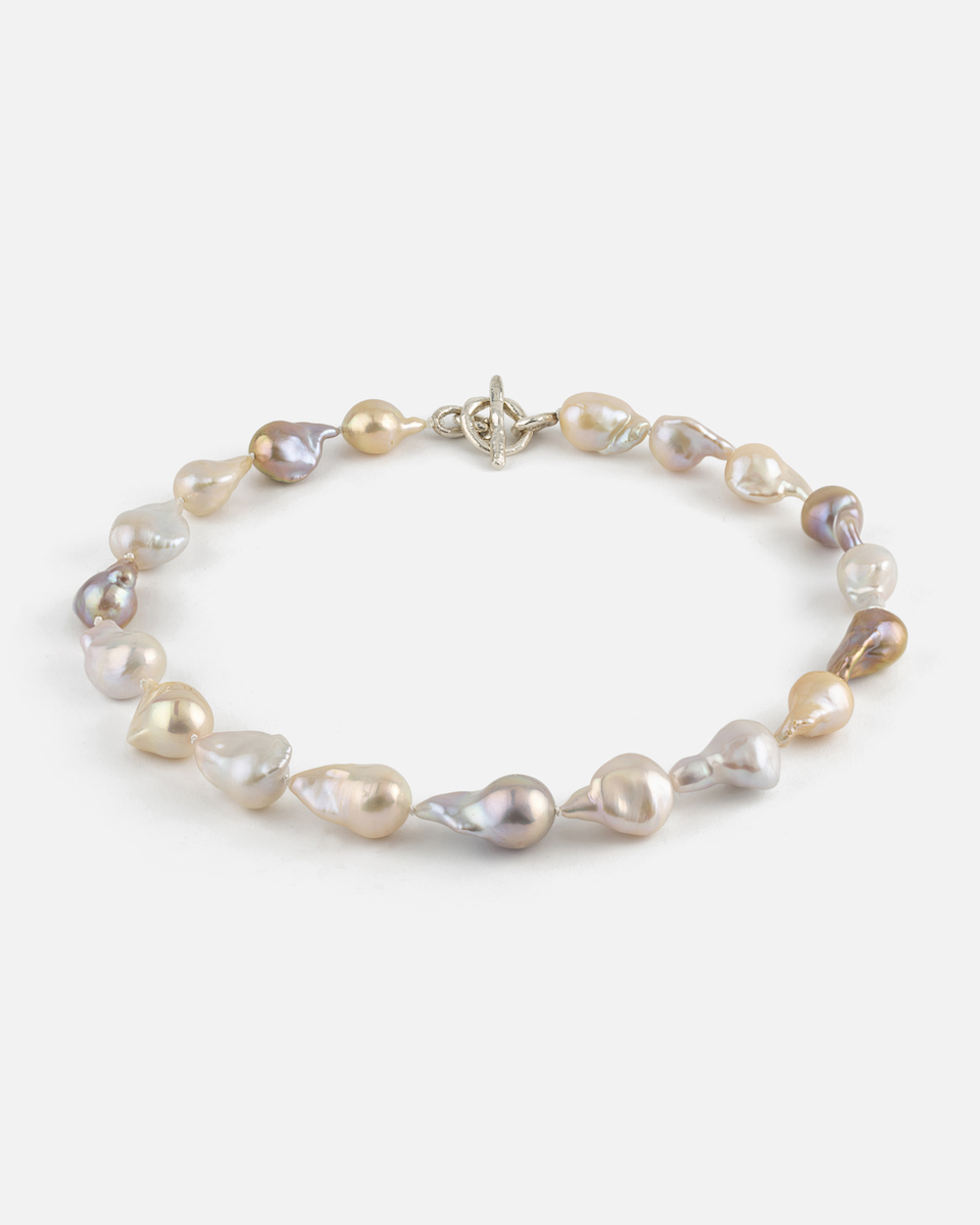 baroque pearl necklace with melted silver closure