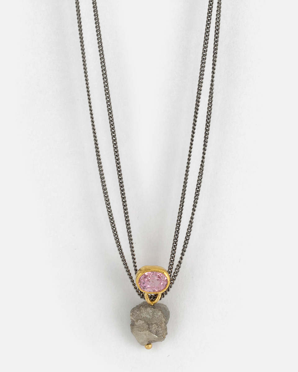 rough diamond and pink sapphire pendant