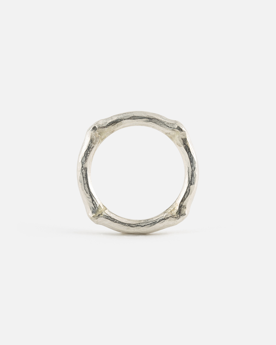 silver ring forged from a square