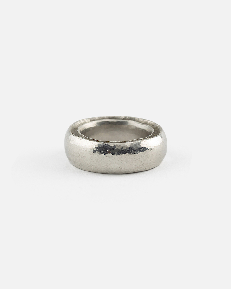 hammered platinum ring with groove wide