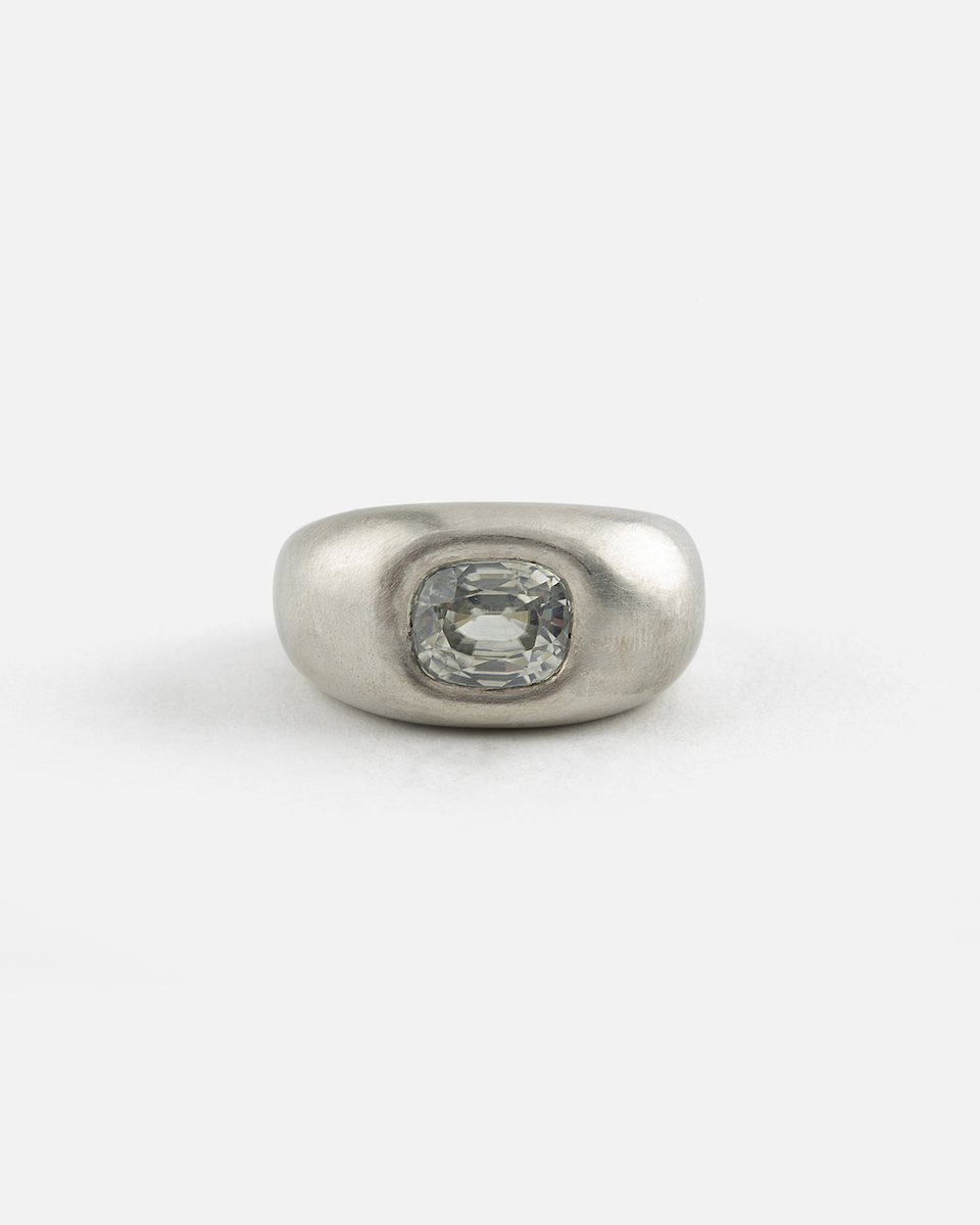 bold silver ring with white zircon
