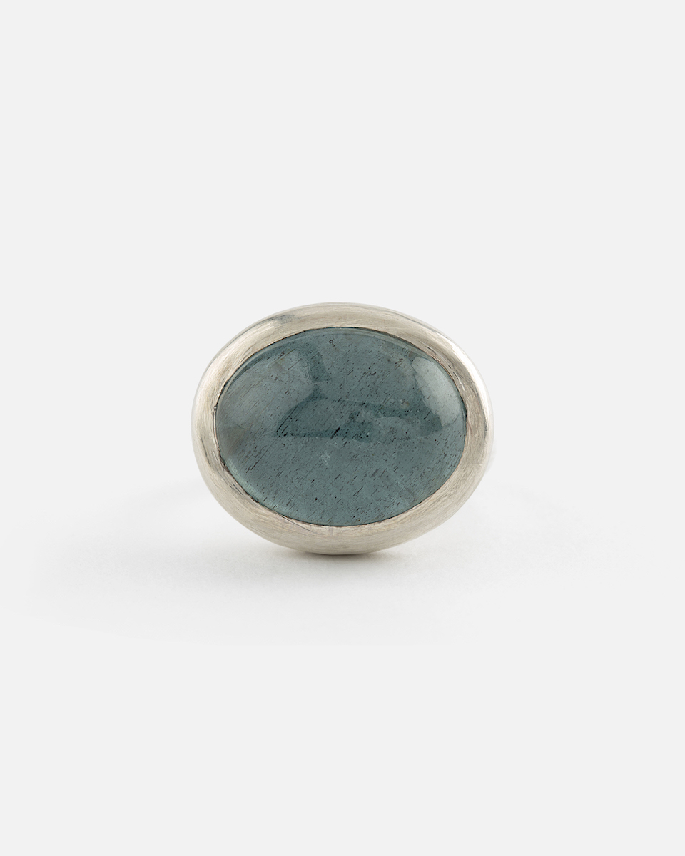 silver ring with big aquamarine