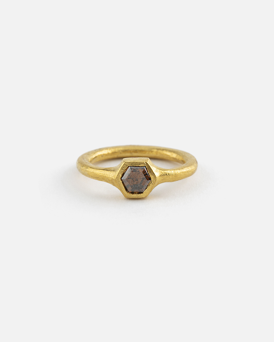 brown hexagon diamond ring